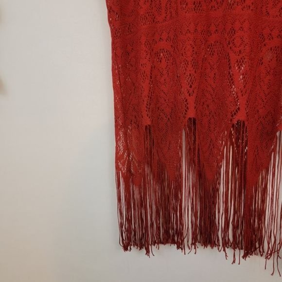 Maurices Red Crochet Lace Boho Fringe Trim Sleeveless Slit Tank Top X Small XS - Picture 5 of 11